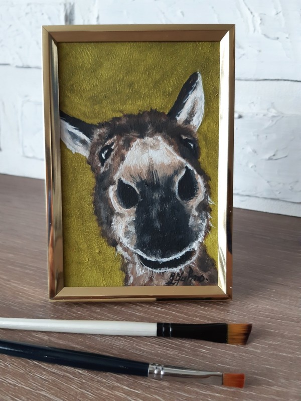 Donkey Oil Painting Original Donkey Portrait Baby Donkey Art Framed 4x6 gallery
