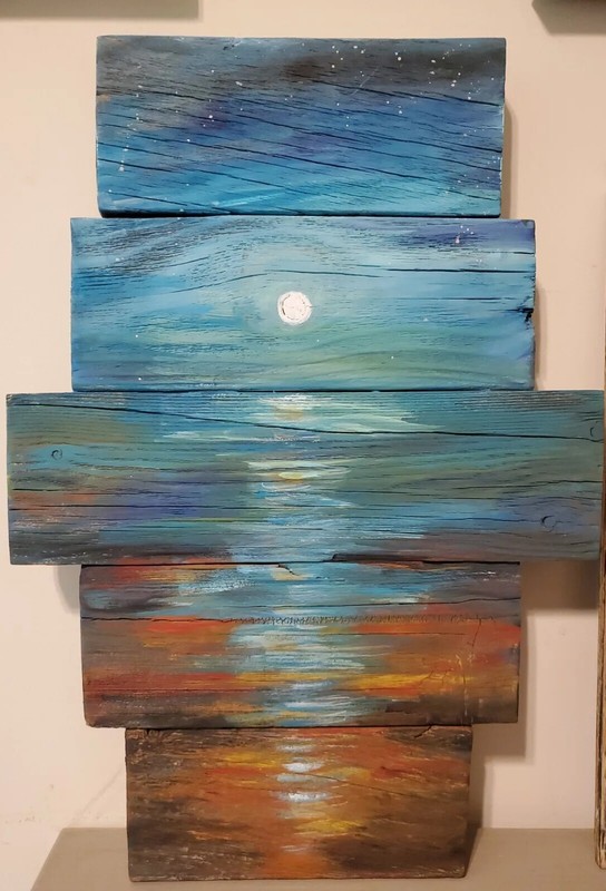 Moonscape water rustic Painting pallet wood art