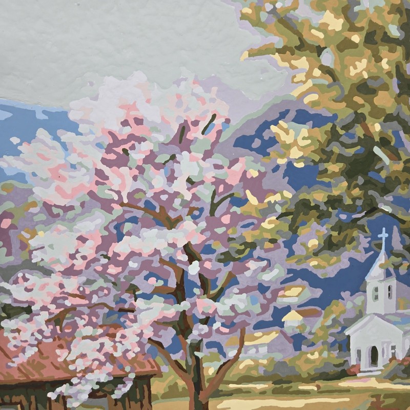 Covered Bridge Finished Acrylic Painting Paint By Number 20x16 Cherry Blossom gallery