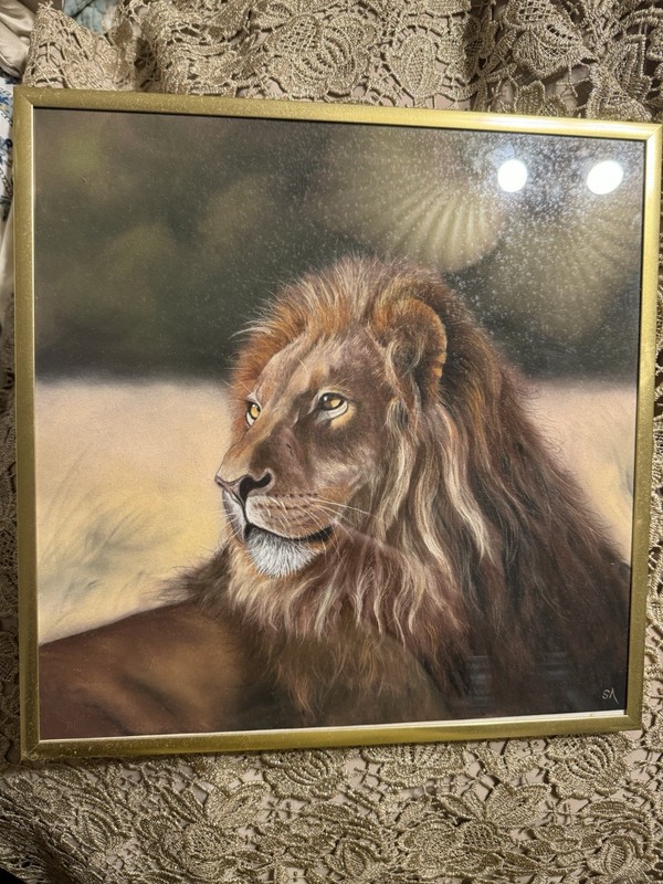 Original Pastel Painting Of A Lion By Modern British Artist