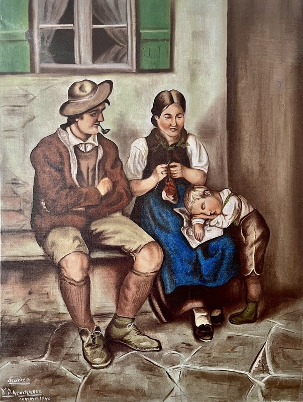 Oil On Canvas 1946 - Tyrolean Peasant Scene - Painting Signed Herckhov
