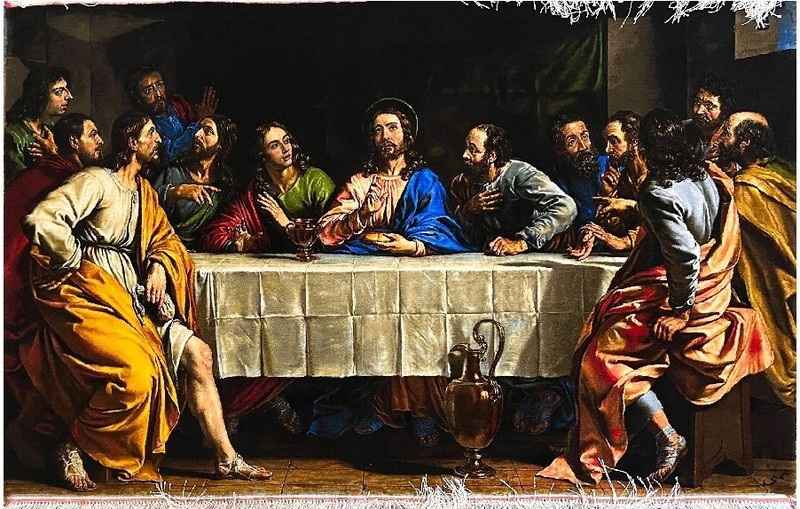 Luxurious Hand-Woven Persian Silk Rug Featuring ‘The Last Supper’ – 100×150 cm