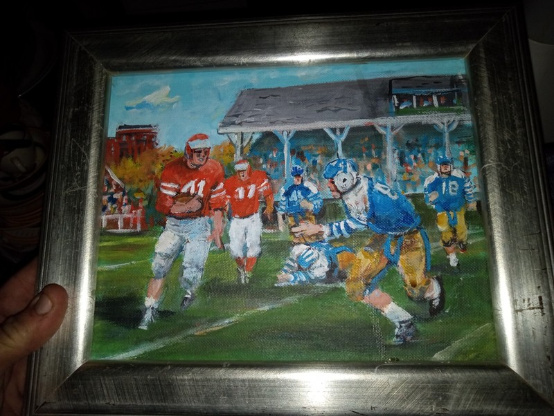 WILLIAM (BILL) PAXTON OIL PAINTING LEWISTON HS VS EDWARD LITTLE FOOTBALL GAME