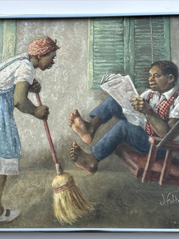 BLACK AMERICANA PAINTING PORTRAIT AFRICAN AMERICAN FAMILY LIFE JEAN FULTON 24" gallery