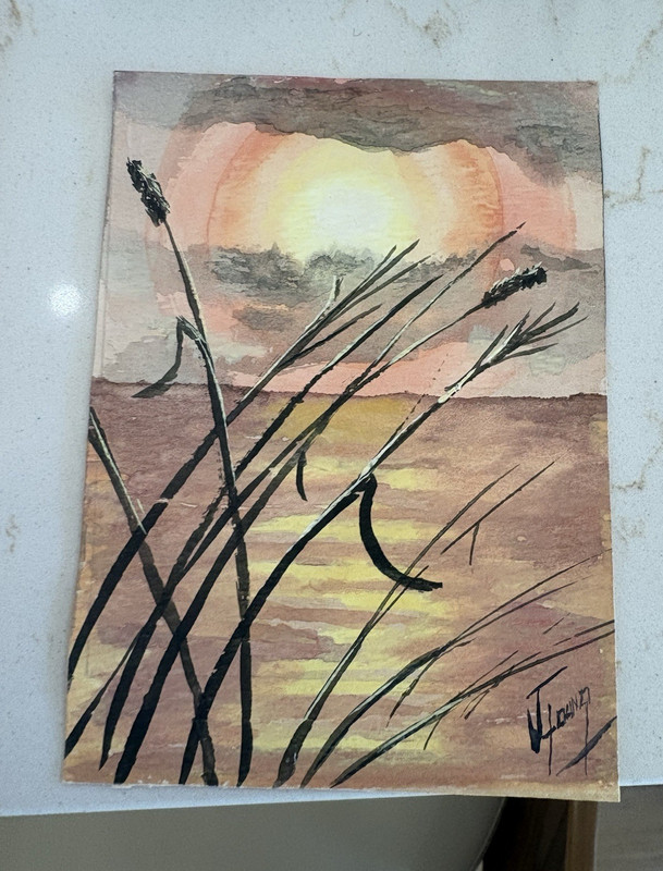 H. Grant Signed Original Abstract Sunset Seascape Landscape Painting on Paper