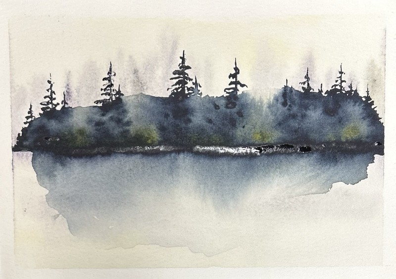 5×7” Original Watercolor Painting Riverside Laketime By Sasha Lehto