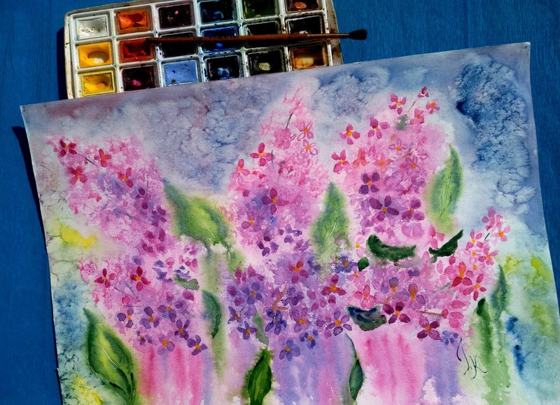 Lilac Painting Floral Original Art Flowers Watercolor Small Wall Art 17 x 12 in gallery
