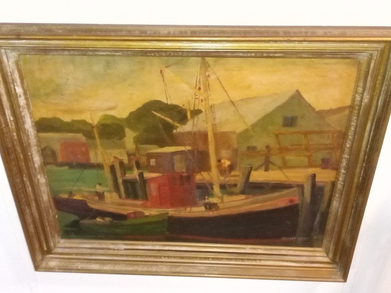 Morley Hicks Original Oil Painting Gloucester Mass Harbor Boats 1935 Signed #719