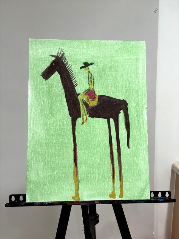 Original Man & Horse Canvas Acrylic Colorful Abstract Western Minimal Wall Art gallery