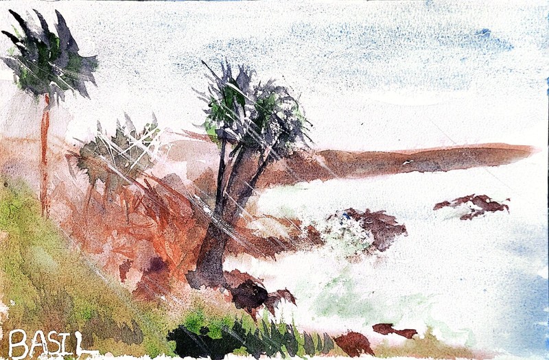 Sunny Island Beach Original Signed Abstract Impressionist Watercolor Wall Art