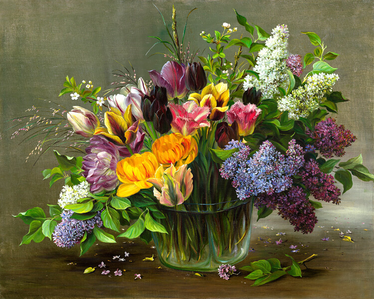Art Giclee Printed Oil Painting Print Beautiful flower in a glass bottle