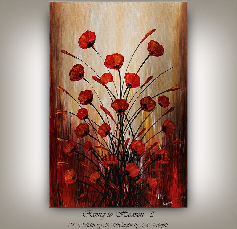 Red Poppy Art Painting Landscape wall Art 36″ Framed Original Modern Art Decor