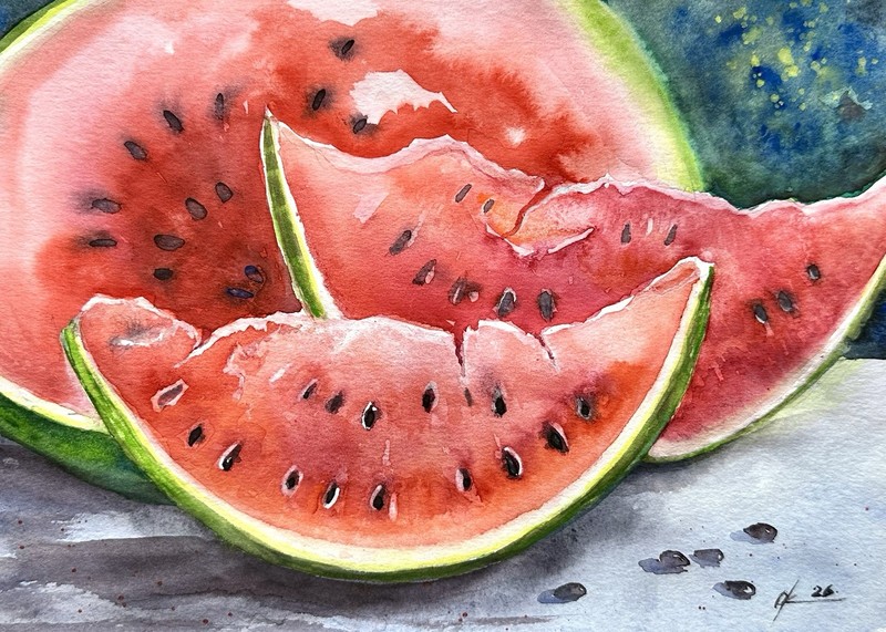 Original paintings Watermelon Watercolor Painting Summer Fruit Kitchen Wall Art