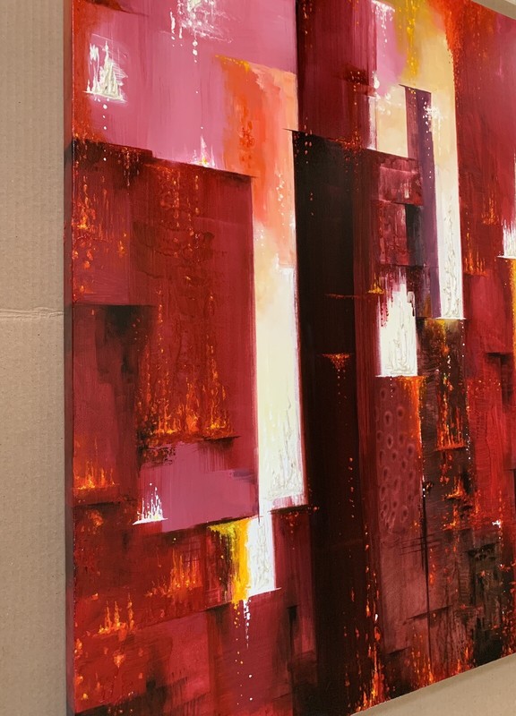 RED BIG ABSTRACT ORIGINAL ACRYLIC HAND PAINTED PAINTING ON WRAPPED CANVAS gallery