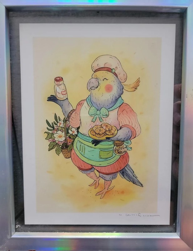 Original Artwork By Nicole Gustafsson Gouache Bird W Snickerdoodles 6x8" Signed gallery