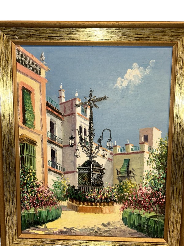VTG Moreno Impressionist Seville Architecture Canvas Framed 17.25”x 21.25” 1of3 gallery