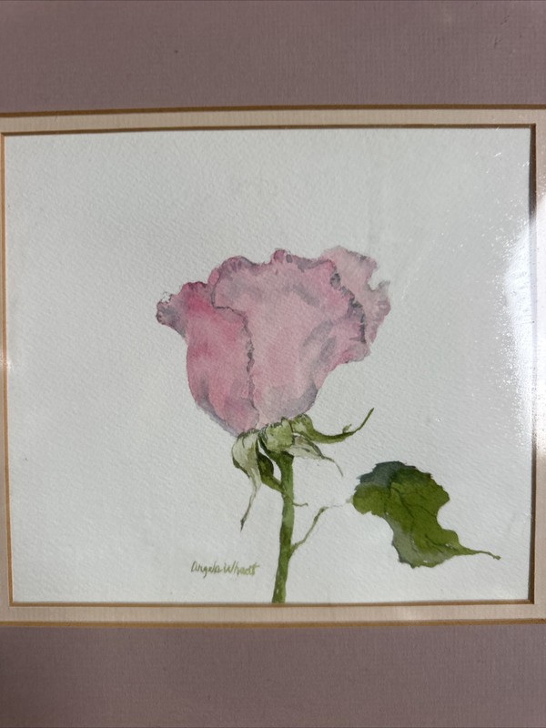 Angela Wheat Signed Rose Watercolor Framed Floral Art Vintage Decor 13*13inc#R65 gallery