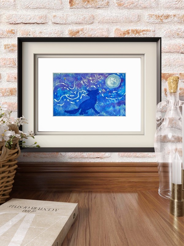 Lone Wolf Howls Northern Light Original Modern Abstract Watercolor 5x7 Signed gallery