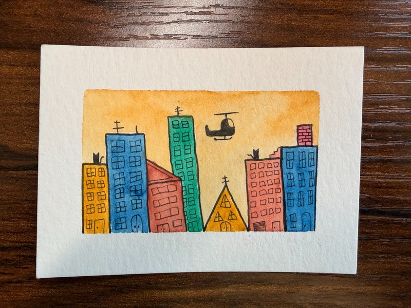 ACEO Original City Landscape watercolor on Paper 2.5 x 3.5 by Sarah