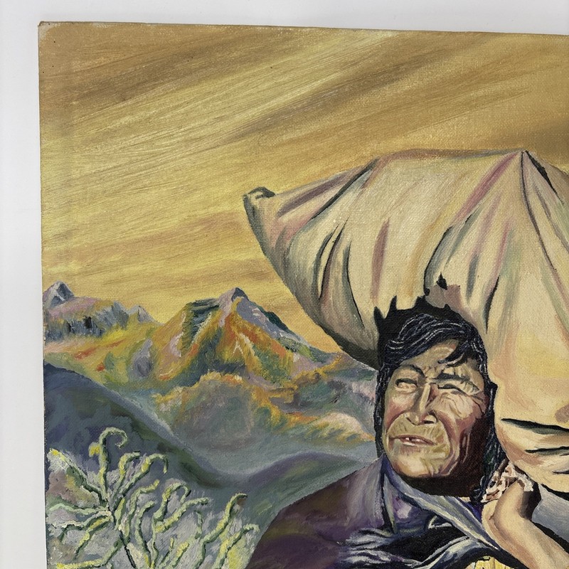Oil Painting Latin South American Rural Farmer Culture 14x18" Andean Laborer gallery