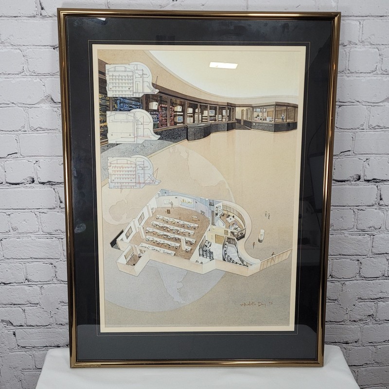 Elizabeth Day Architectural Rendering Watercolor Painting Framed 3D 20×27″