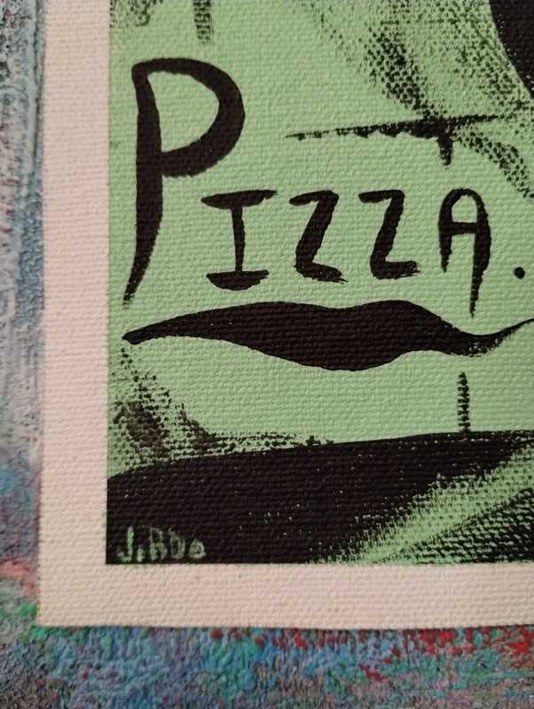 PIZZA NEO EXPRESSIONISM PAINTING ON LOOSE CANVAS..9 X 12 BY: JORDO #1 gallery