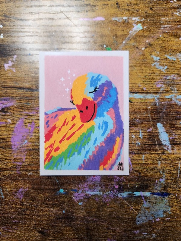 ACEO Original Rainbow Duck Acrylic Painting *Art Print. 2.5x3.5 gallery