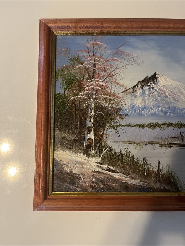Vintage Framed Winter Landscape Oil Painting On Hard Board 9x10.75” gallery