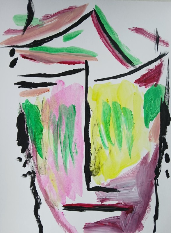ABSTRACT /EXPRESSIONISM Abstract Face 9 x12 Modern Street ART Colorful Painting gallery