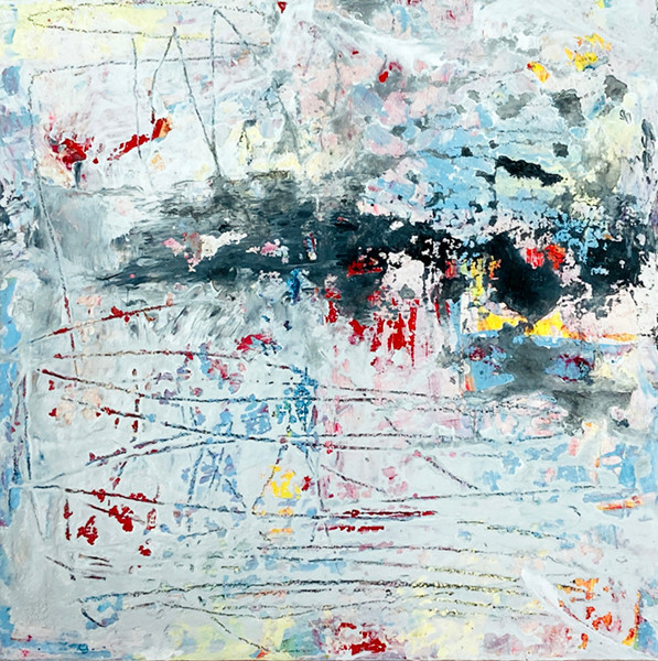Original Acrylic Abstract Painting Blue Black Red 6×6 Wall Art