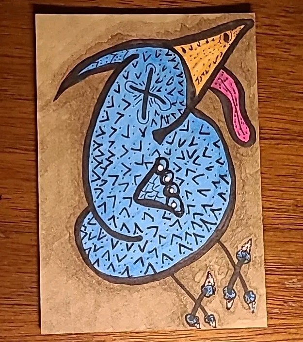 Dead Bird Graffiti Style Animal Death Cartoon Low Brow Tongue Aceo Death Flying