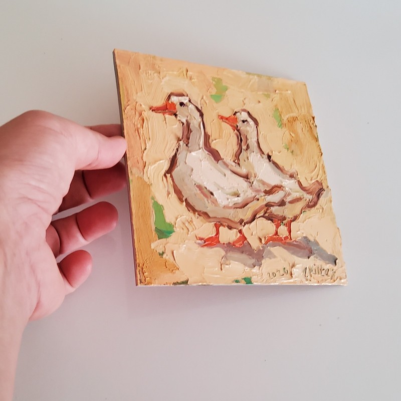 Ducks Gooses Painting Original Oil Artwork Semi Abstract Modern Small Wall Art gallery