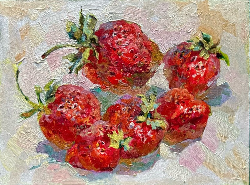 Strawberry Painting Original Oil Painting Fruit Berry Painting Food Kitchen Art