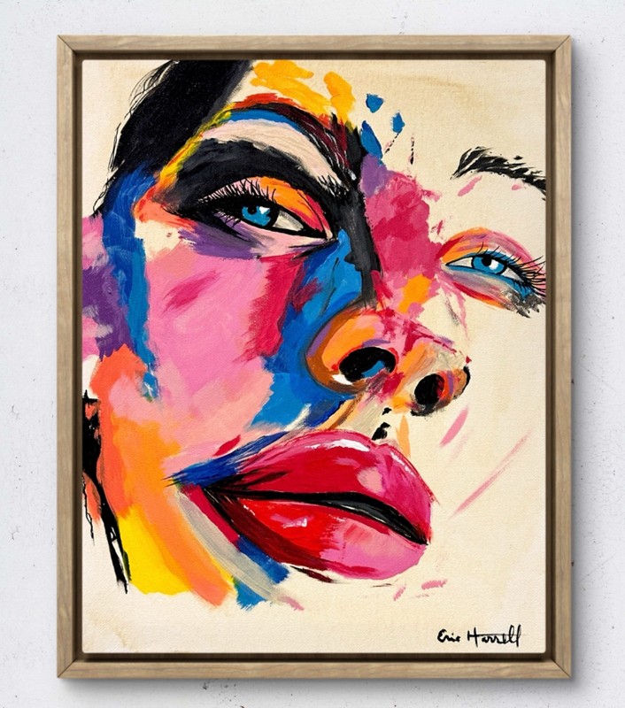 Original Female Face Art 14×11 Canvas Bold Color Abstract Expressionist Painting
