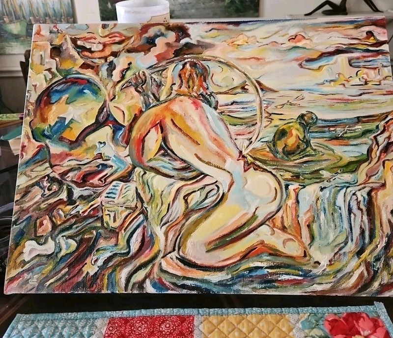 Original VTG 1984 Abstract Art Oil On Linen «The Hook» By Michael B.Stuart