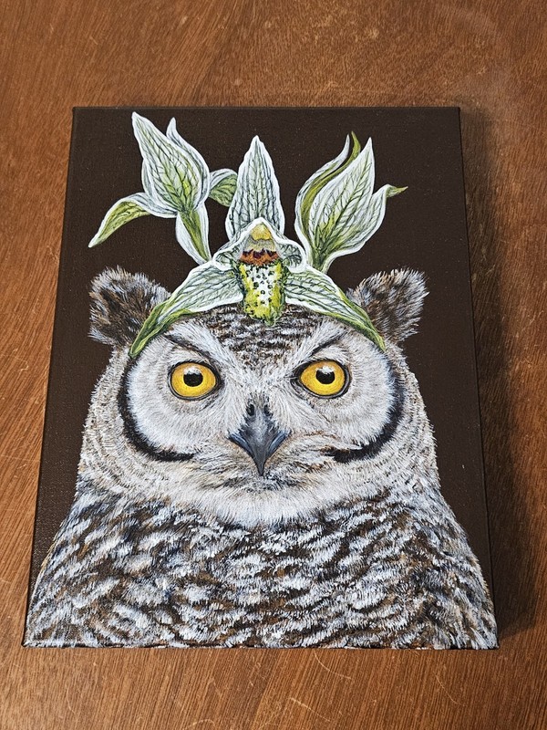 Vicki Sawyer «Rodrigo» Original Oil Painting Magellanic Owl Orchid 12″×9″ Signed