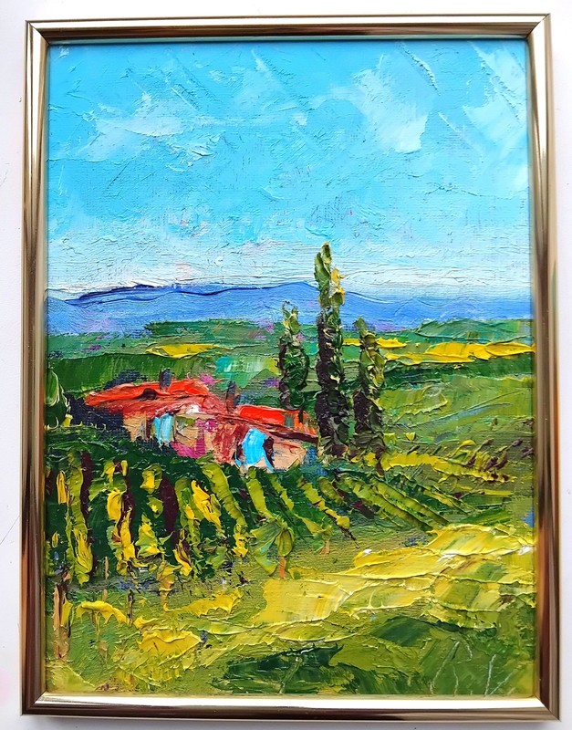 Tuscany Oil Painting Small 6x8" Italian countryside Landscape Handmade Impasto gallery