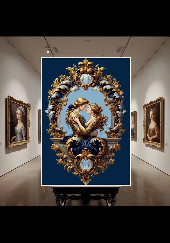 A work of art on canvas, a woman in architecture and ornamentation 59 x 84cm