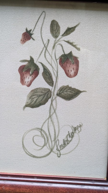Theorem Signed Painting Strawberries on Vines Framed Behind Glass 8.5" x 6.5" gallery