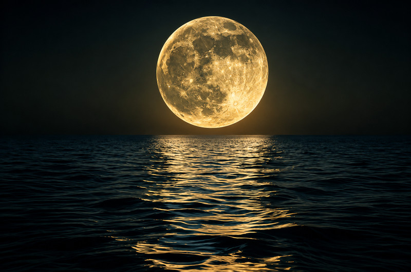 New Hand Painted Full Moon Ocean Canvas Wall Art Unframed Decor
