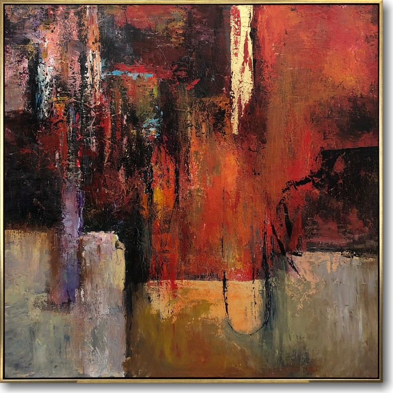 Monumental Red Abstract Oil Painting | Huge Orange Colorful Textured Canvas