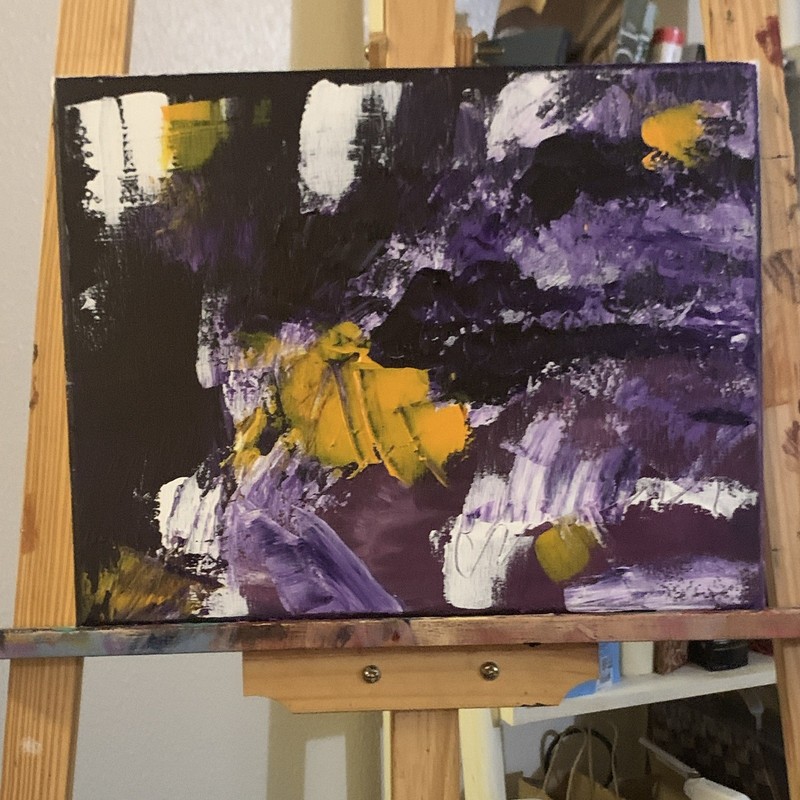 Abstract Purple Yellow Black White Canvas Painting, Unframed Single Piece