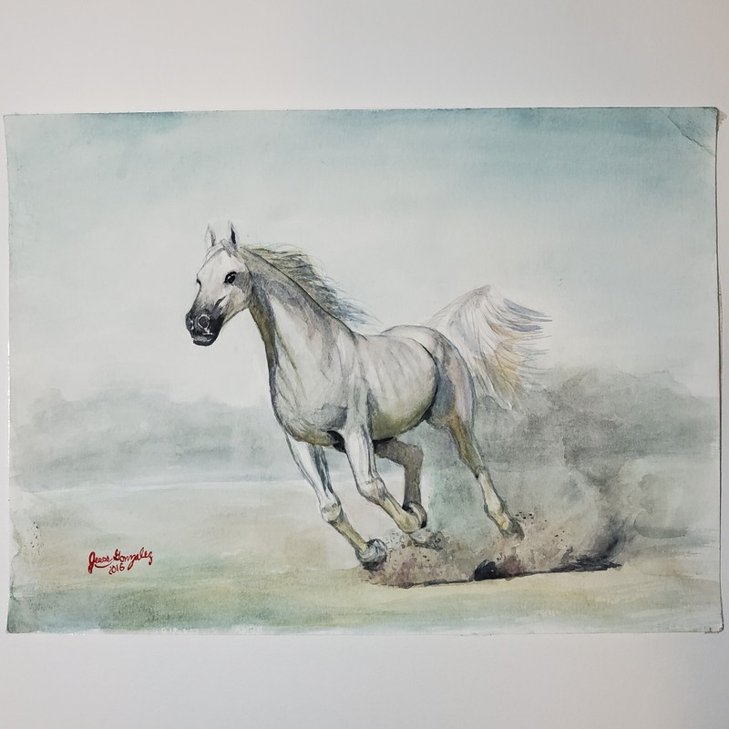 ORIGINAL Horse Watercolor Painting 16″ x 20″ Subtle Lightning Signed By Artist