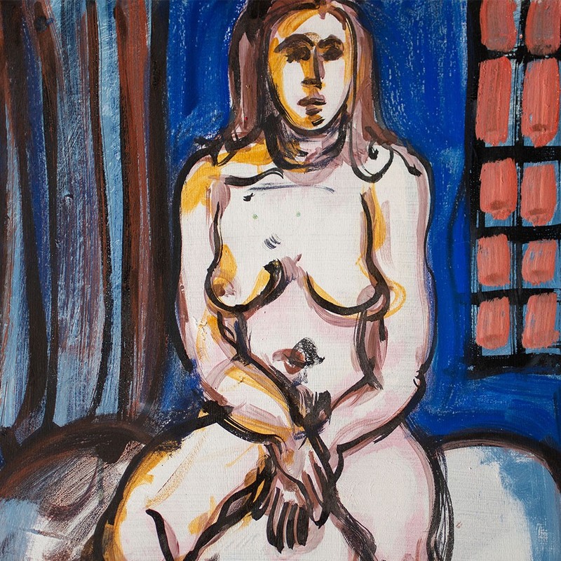 Rolf Walter Female Nude Last Hour of the Virgin Acrylic on Wood Signed 2001