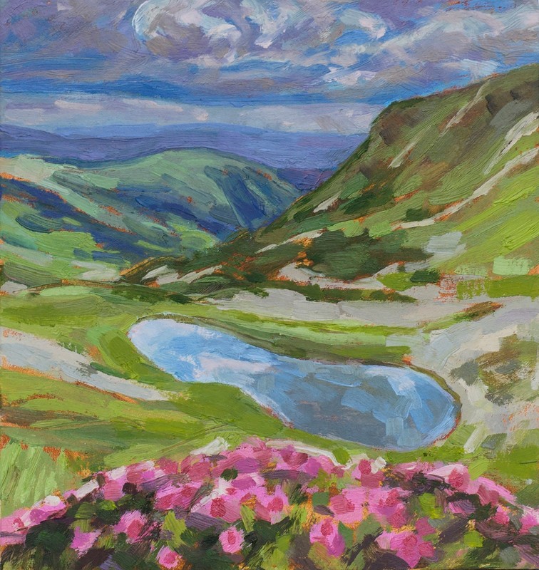 Lake in the mountains Original Oil Painting Mountain Landscape View Wall Art
