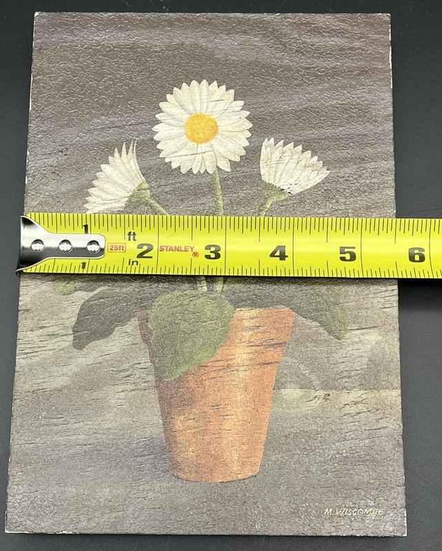 Small Vintage Daisy Painting on Board Artist Signed Made in England 8" x 5.5" gallery