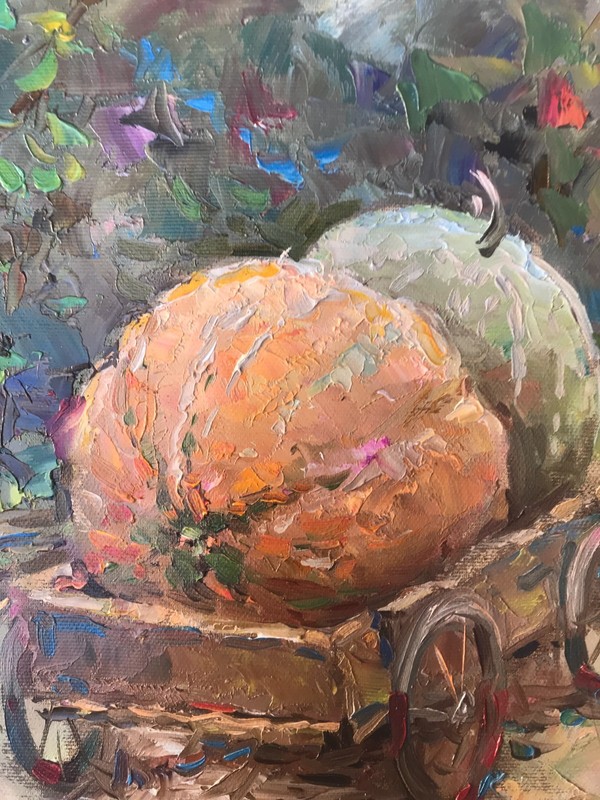 Oil painting Pumpkin Ukrainian painter canvas Unframed original Decor landscape gallery