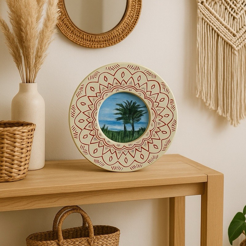 California Coastal Tree Painting Original Framed Round Landscape Wall Art gallery