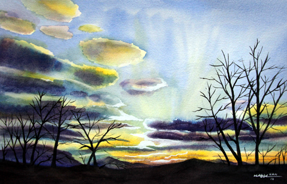 Smoky Mountain 8, Tennessee, Sunrise, Original Watercolor Painting, 22×15 inches