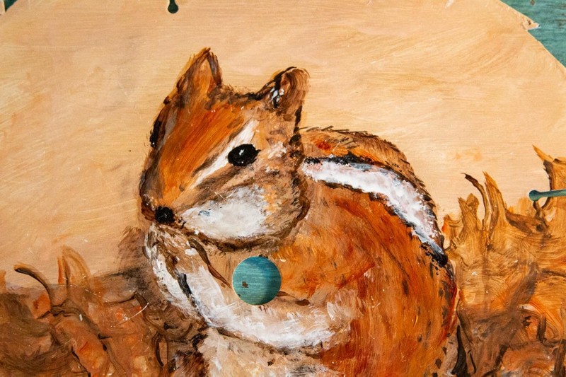 Original Painting Chipmunk Autumn Leaves On 10" Sawblade Signed LW Fall Decor gallery